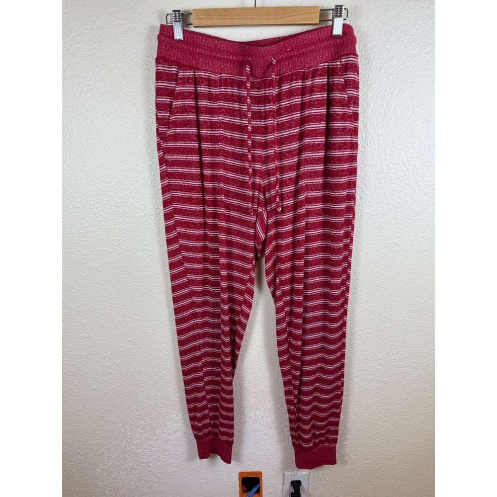 Stars Above Joggers Pajama Pants Women Medium Red Striped Stretch Soft Lounge
